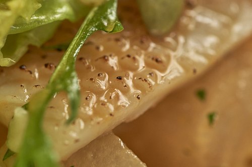 Салат с морепродуктами и кремом из тыквы